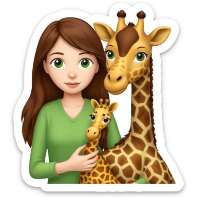 woman with long brown hair green eyes girl emoji pulling up a giraffe plushie sticker