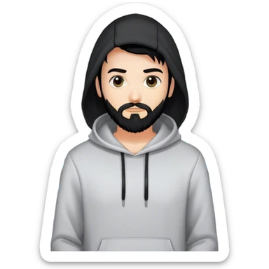 hackeur blanc cheveux noir barbe et capuche noir à côté d'un server ia sticker