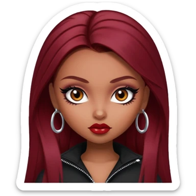 bratz baddie, beautiful eyes dark brown, eyeliner, dark red hair sticker