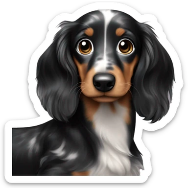 Long-haired black merle dachshund puppy  sticker