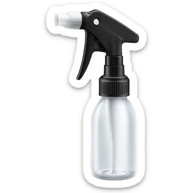 a transparent plastic spray bottle with a long stainless-steel nozzle, a comfortable white handle, and a trigger mechanism. The nozzle is thin and slightly curved at the tip, designed for precise spraying. sticker