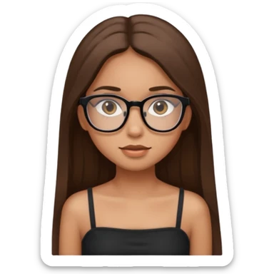 Imagine a pretty girl with slightly light brown skin with big brown eyes and glasses. She has straight long brown hair and is wearing a black tube top sticker