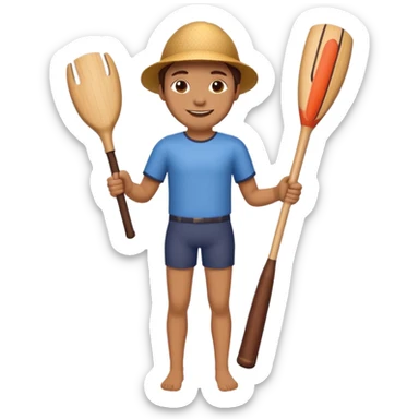 Make a wooden tube with a face and wooden legs and arms and a bat sticker