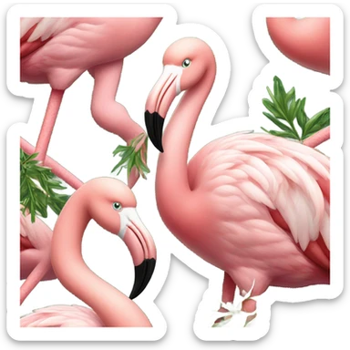 Three flamingoes with mistletoe sticker