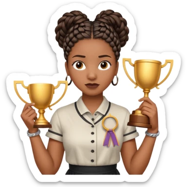 generate an emoji for this phrase, Start strong to earn trust and be noticed. End strong to be remembered. make it a black woman in braids updo looking determined with a script in hand and a trophy sticker