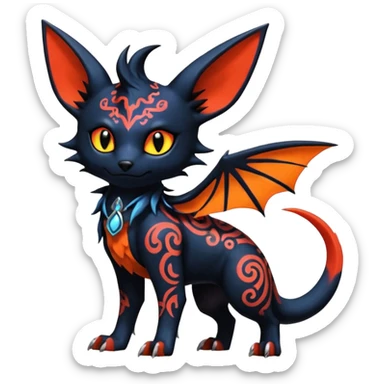 Shiny Fiery Dark Ugly Evil Realistic Glowing Eldritch Horror Cool Edgy Badass Emo Demonic Batty Dusky Punky Aural Bioluminescent Sexy Handsome Canine-Litten-Amaura-Salandit-Noibat-Flareon-Fakémon-Digimon-fusion (full body) with intricate pattern markings sticker