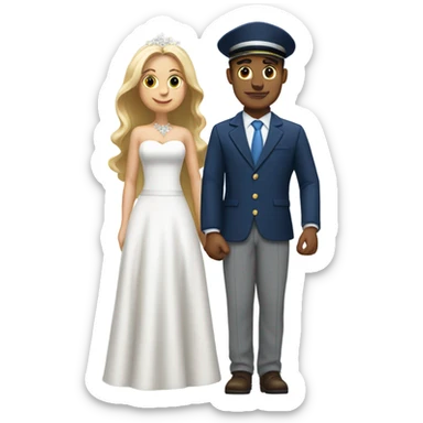 Puerto rican beard short hair with blue hat and navy blue suit getting Married with blond long hair girl with white  wedding dress  sticker