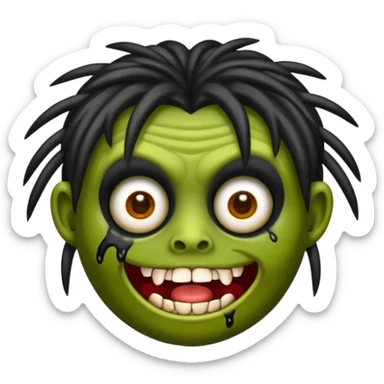 Emoji de uma garota zumbi com os cabelos longos, lisos e pretos. Ela usa uma franja curta. sticker