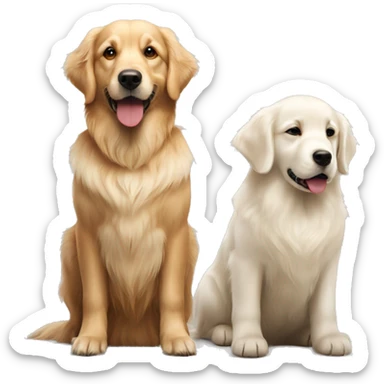 White golden retriever and a dark red golden retriever  sticker
