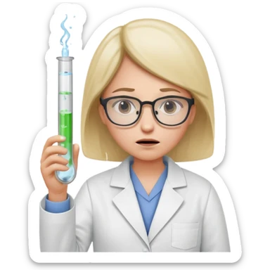 Frowns with Glasses,  Angry Scientist: Lab coat, thin glasses, holding test tube, upset expression
 sticker