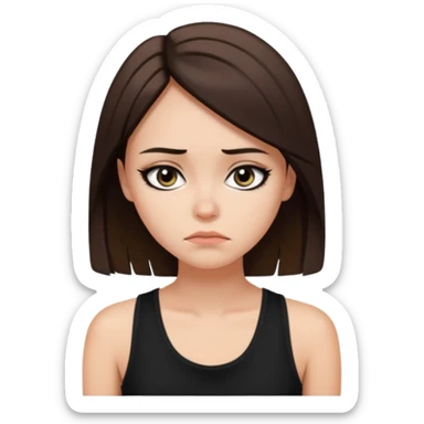 a fair girl with straight brunette hair, black tank top, eyeliner on. Looking sad sticker