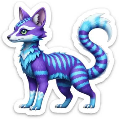 zig-zag-patterned striking indigo-violet-blue-cyan-gradiented with dark undertones, white underside, thunderous stormy edgy badass realistic Vernid-Sergal-Genet-Trico-species by LiLaiRa, full body sticker