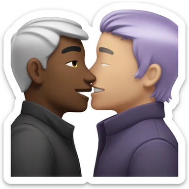 Two men kissing, one of the white with lavender hair and the other person is black with black hair  sticker