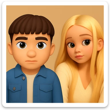 Place these two 3D emoji images on one background as two separate figures with noticeable space between them, without changing the images themselves sticker