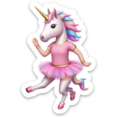 anthropomorphised female unicorn in tutu and pink t-shirt jogging upright relaxed pose sticker