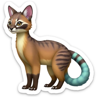 Colorful dark tropical pale light fruity pastel white glorious iridescent divine exotic cute cool beautiful beautiful fantasy-caracal-civet-genet-sergal-vernid-Cacomistle-Trico-oncilla-animal-Fakémon-hybrid-fursona (full body) sticker