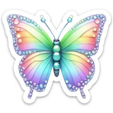 Kawaii pastel rainbow bedazzled butterfly sticker