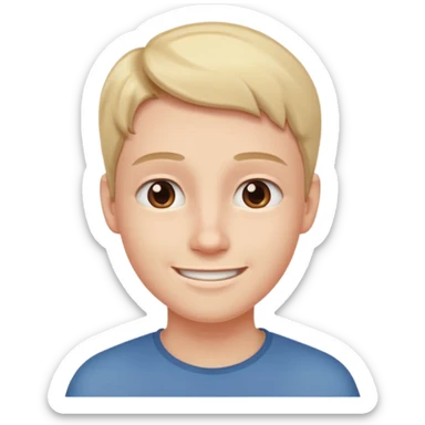 Trusting face emoji with steady gaze, smile, slightly tilted head, softened jaw sticker