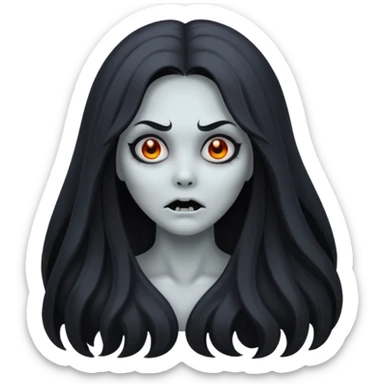 creepy ghost woman with gray skin and scary face sticker