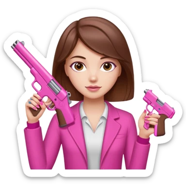 White Girl brown hair hand pink nails holding pink gun sticker