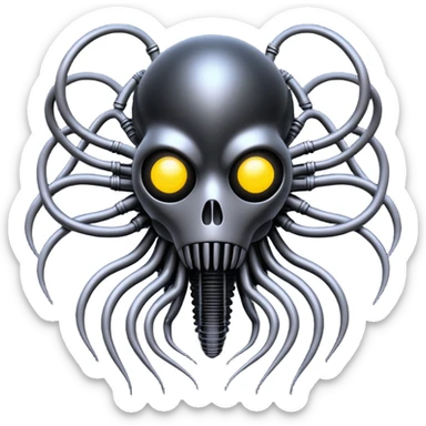 network of black wires and tubes creating a surreal creature, Giger-inspired sticker