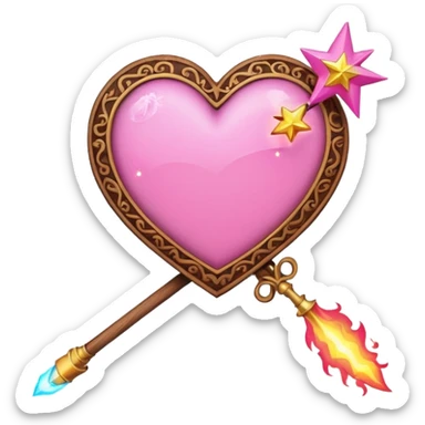 wand with a shooting star pink heart on fire like the heart is the shooting star emoji sticker