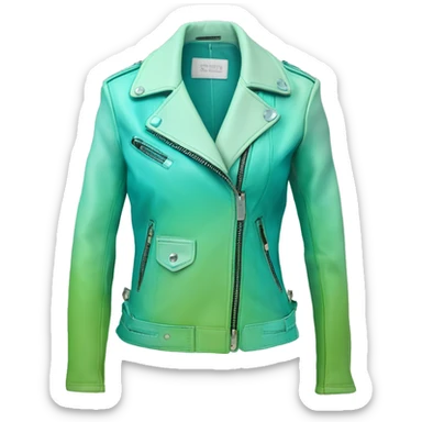 Hyper Realistic side view of an open tiffany blue ,pistachio green,sky blue and mint green ombre feminine fashion leather jacket. sticker
