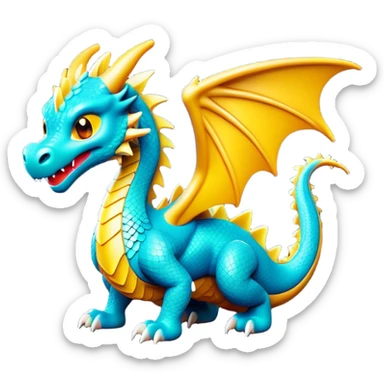 Clash of Clans aesthetic: Cinematic Playful Dragon Emoji, rendered in a 3D vector-style similar to standard emojis with minimal shading and bold, simplified shapes. A compact, isometric dragon with majestic wings and intricately scaled details, softly glowing with a legendary, mythical charm. Simplified yet unmistakably iconic, highly detailed and consistent, glowing with a soft radiant brilliance and high shine. Stylized with a touch of fantastical might and a soft glowing outline, capturing the essence of a mighty dragon with a friendly, playful demeanor! sticker