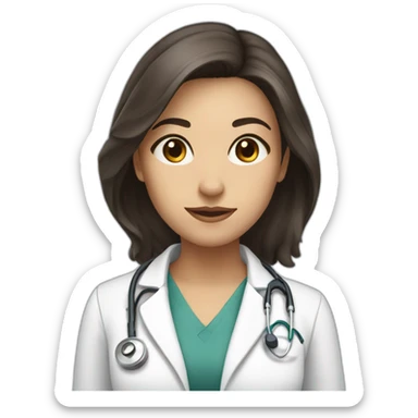 female doctor with mid length hair and very dark brown eyes crouching sticker