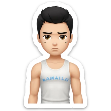 a pretty bratz boy with black hair and white sleeveless tank, biceps looking sad sticker