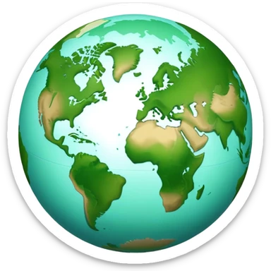 Earth globe with green continents shaped to form the number 2, iOS emoji style sticker