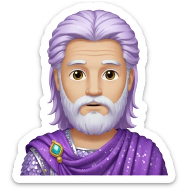 Jupiter from Roman Deities with long white hair and beard, lilac sequin toga sticker
