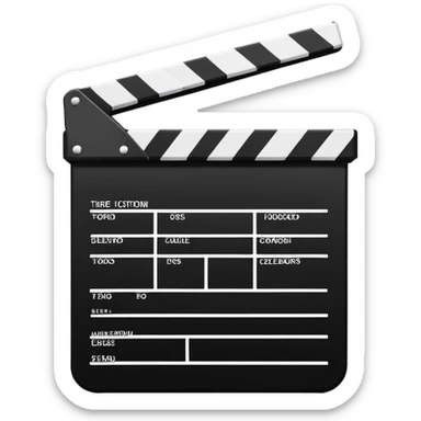 Extremely minimalist black and white movie clapperboard, iOS emoji style with clean simple lines, just the essential elements sticker