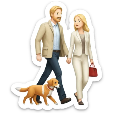 man walking fox red Labrador and woman walking English cream retriever sticker