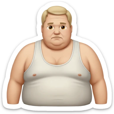 extremely obese middle aged white man in wifebeater with greasy hair and dirty appearance sticker