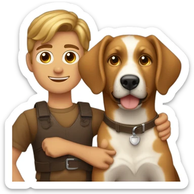 perro boyero de berna con un adolescente de pelo corto rubio de ojo marrones y piel clara sticker