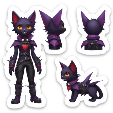 cool edgy black punk red Purple ethereal fantasy nargacuga-bat-cat-Fakemon spiked collar harness full body sticker