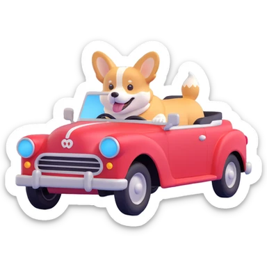 a corgi driving a convertible sticker