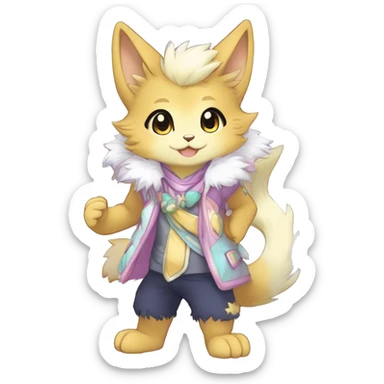 Anthro Cute Fluffy Gorgeous Magical Petite Shiny Colorful Pastel Glitter Sparkle Stars Anime Chibi Fantasy-Animal-Fakémon-Pokémon-Hybrid Fur Sona Aesthetic Trending Style Full Body sticker