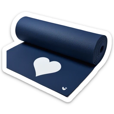 Navy blue half rolled out yoga mat with white heart print sticker
