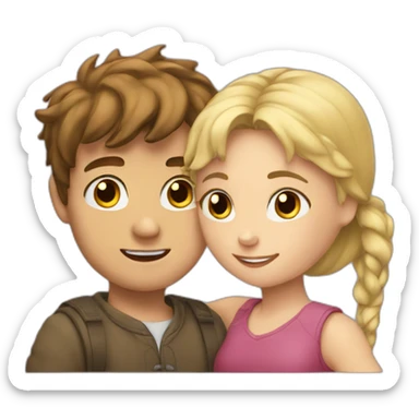 Boy with brown hair hugging a girl with blonde hair  sticker