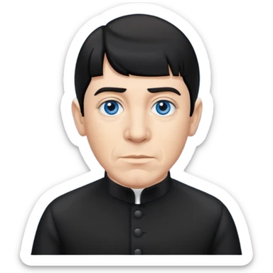 Moe Howard from the Three Stooges with blue eyes, black hair, black outfit sticker