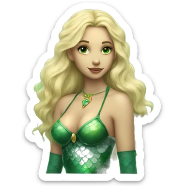 A mermaid girl with blonde hair and green eyes holds tarot cards sticker