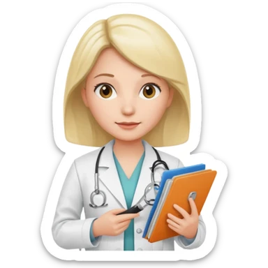 A female doctor with a folder of slides in her hands sticker