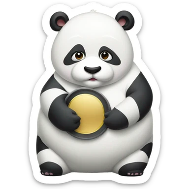 A fat panda with holding a big mirror sticker