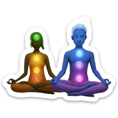 Man and woman with 7 chakra symbols meditating sticker