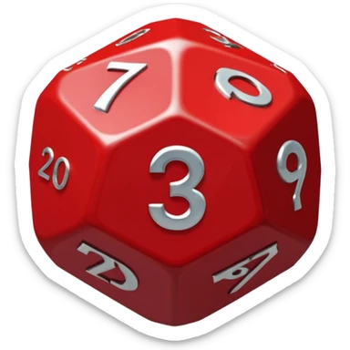 Make an emoji of a red d20 die with silver lining and numbers. It should look like the one from stranger things sticker