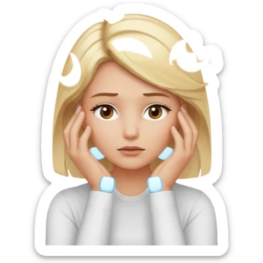 Cewe blonde yang lagi overthingkingkeliatan tangannya lagi mikir baju nya putih sticker