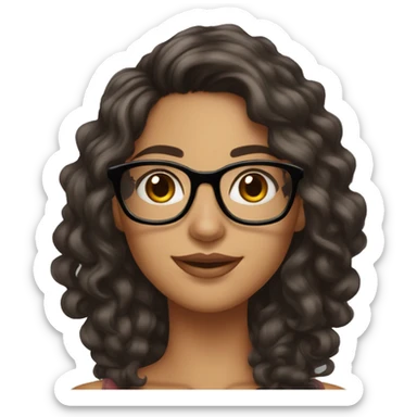 girl, big nose, long curly black hair, earrings, dark brown eyes, tan skin, freckles, glasses, glamour sticker