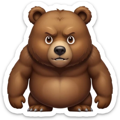 Serious-looking realistic brown bear on all four legs with stern expression, intimidating gaze, realistic features, minimalist emoji style sticker